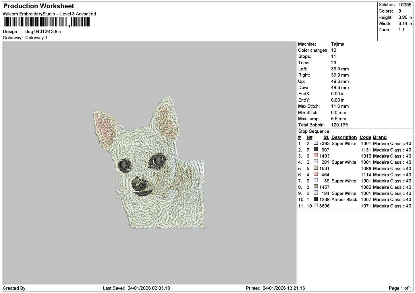 Dog 0401 Embroidery File 6 sizes