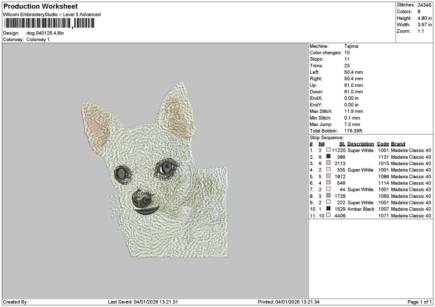Dog 0401 Embroidery File 6 sizes