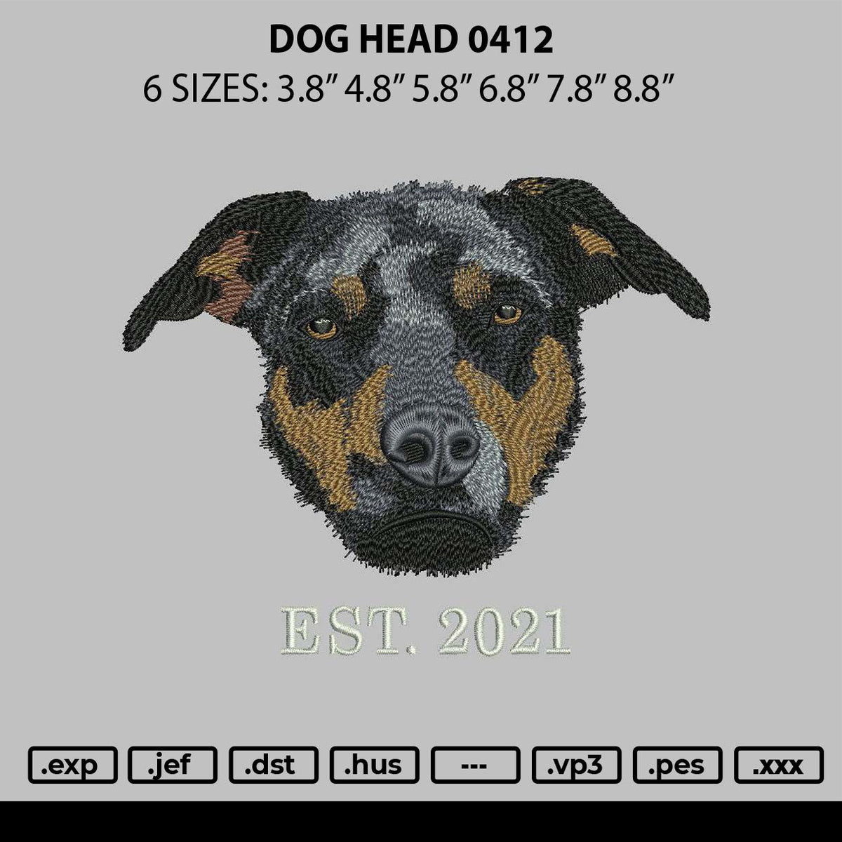 Dog Head 0412 Embroidery File 6 sizes