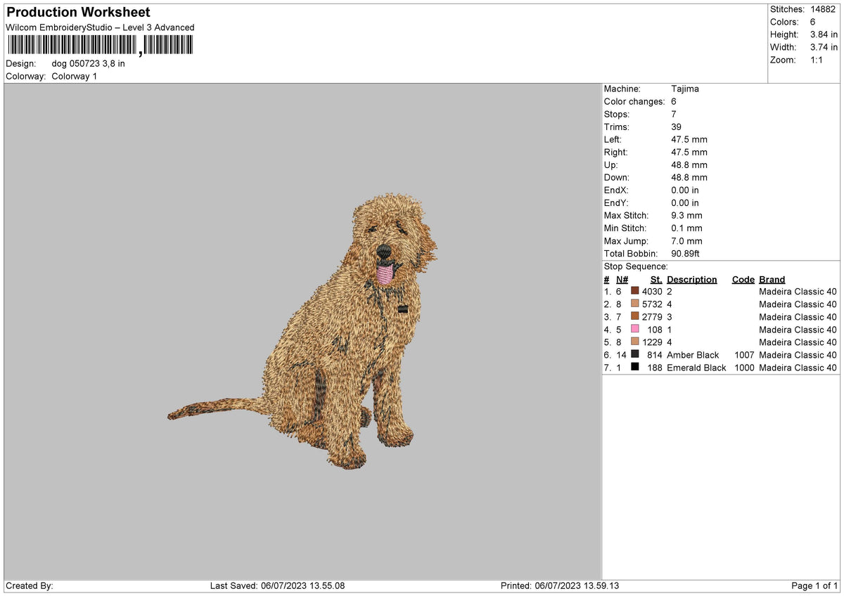 Dog 0607 Embroidery File 6 sizes