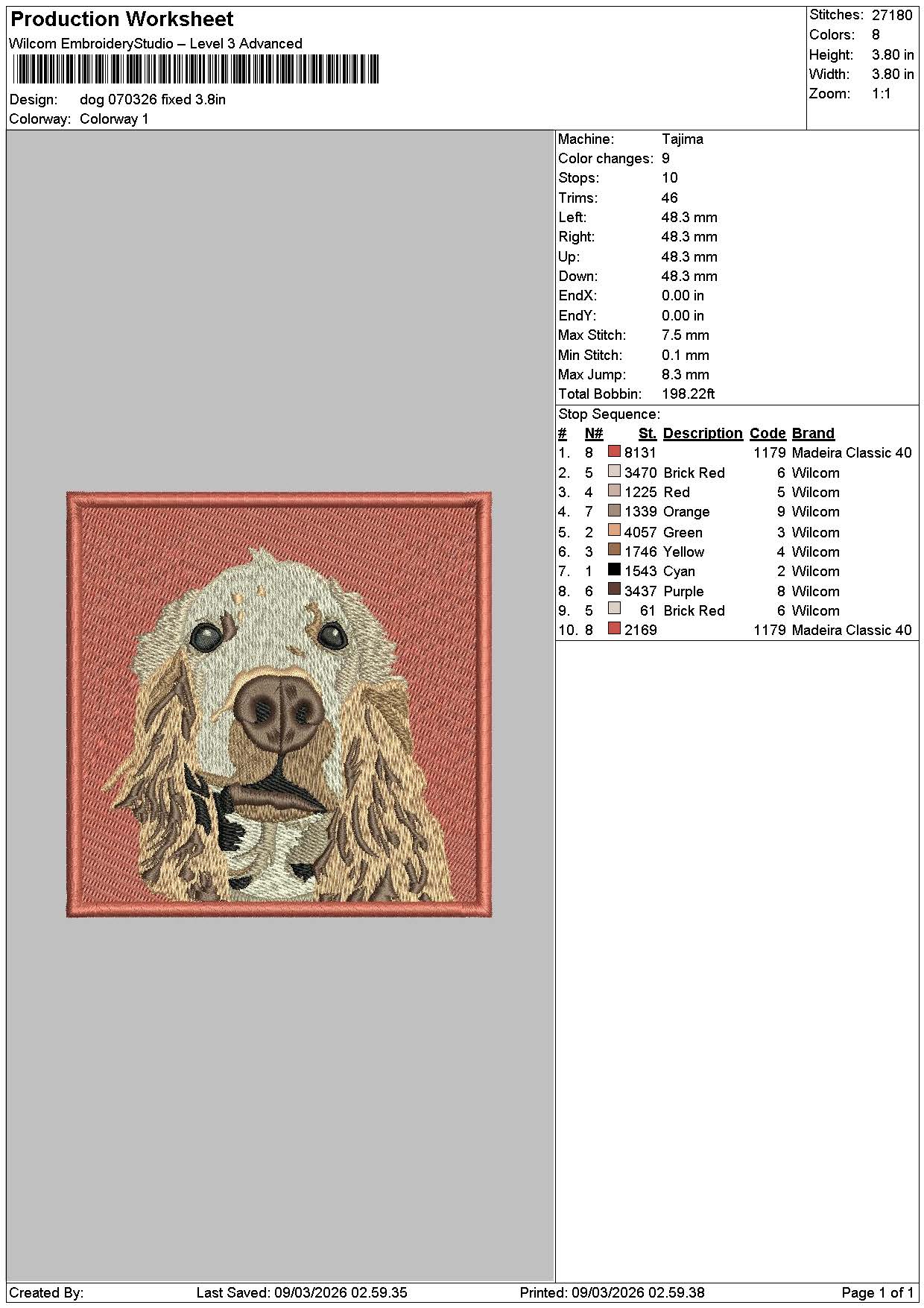 Dog 0703 Embroidery File 6 sizes