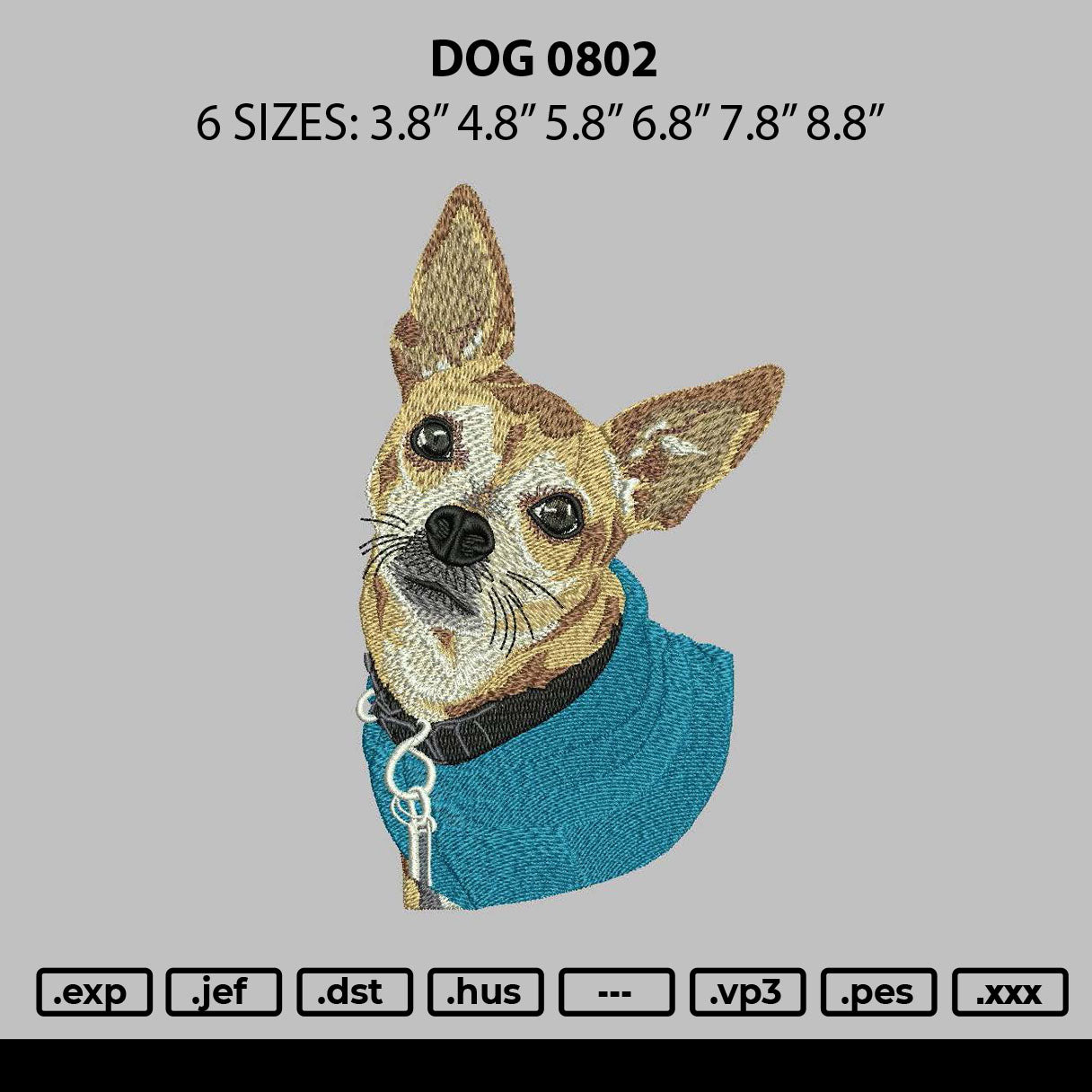 Dog 0802 Embroidery File 6 sizes