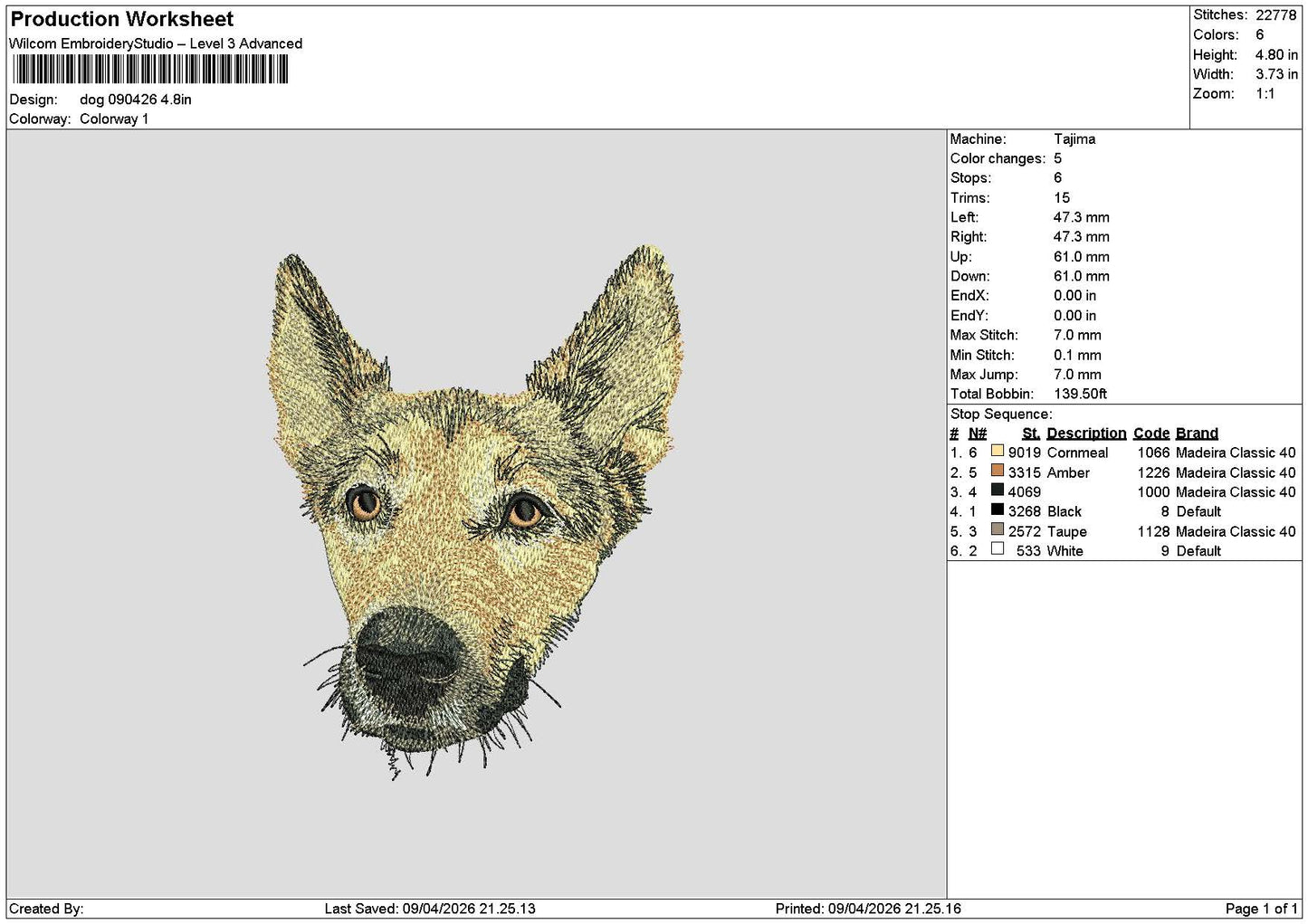Dog 0904 Embroidery File 6 sizes