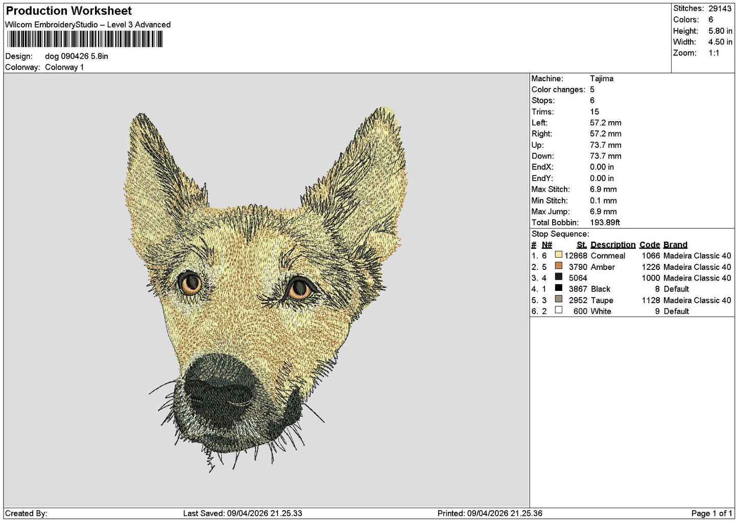 Dog 0904 Embroidery File 6 sizes