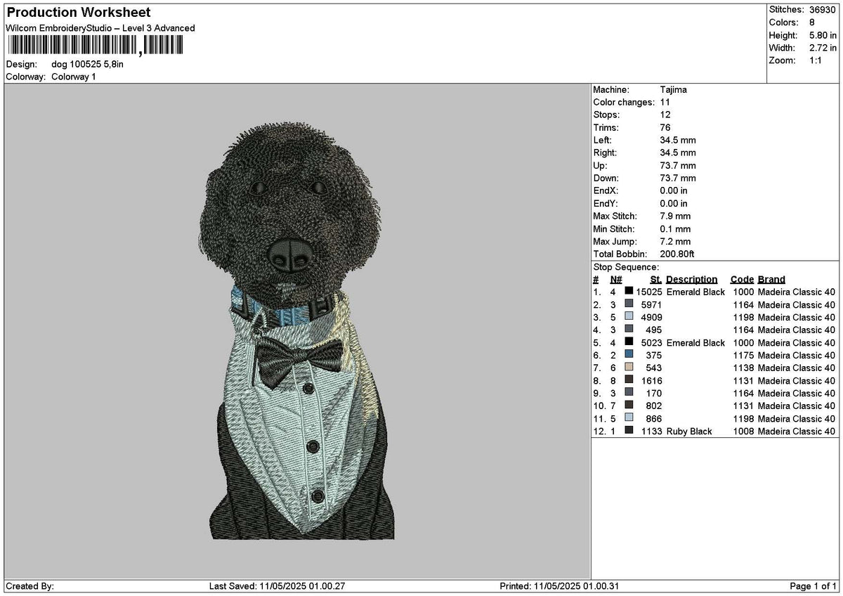 Dog 1005a Embroidery File 6 sizes