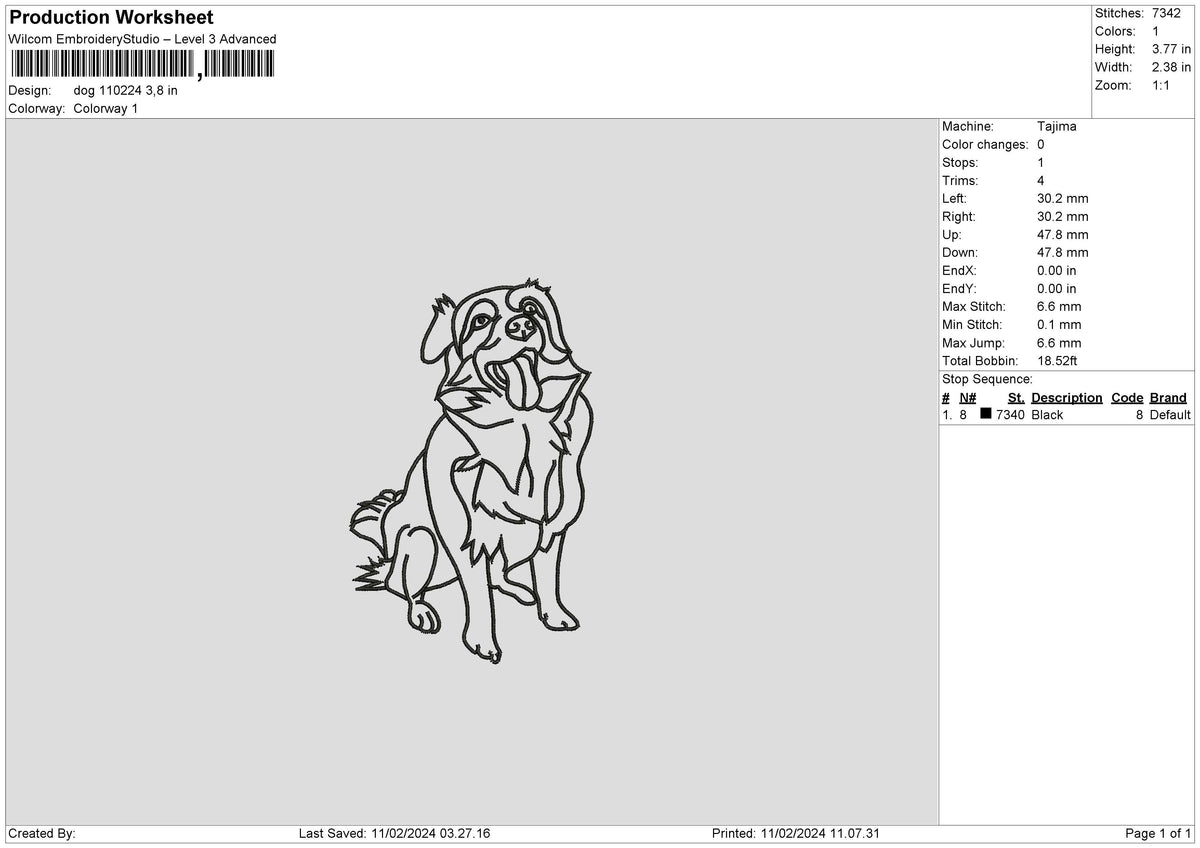 Dog 1102 Embroidery File 6 sizes