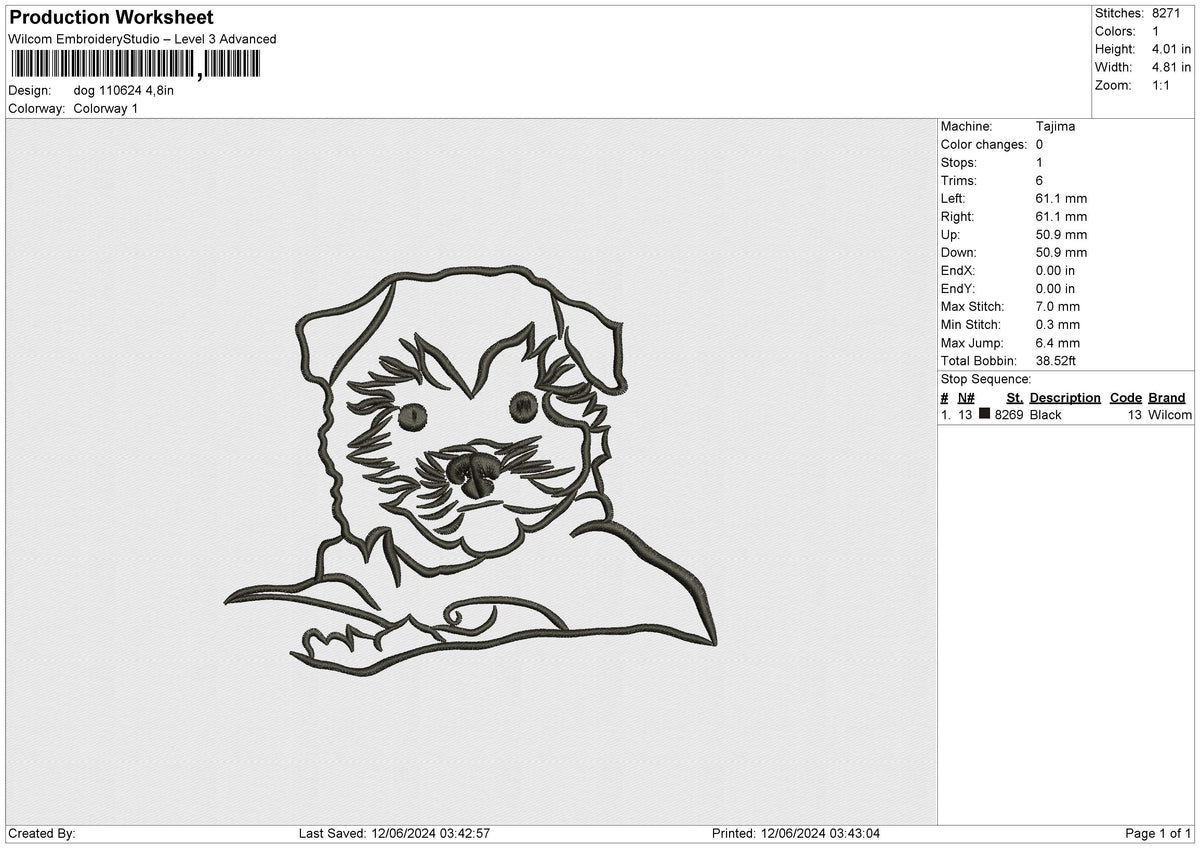 Dog 110624 Embroidery File 5 Size