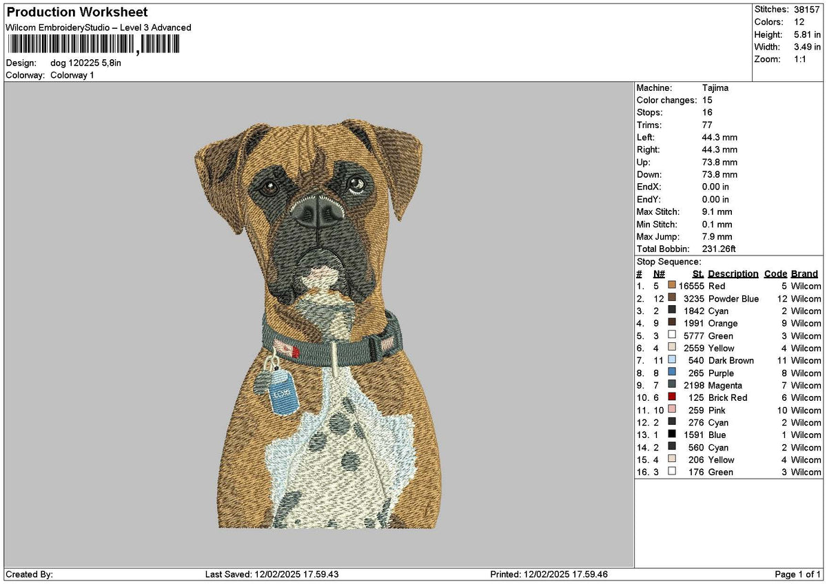 Dog 1202b Embroidery File 6 sizes