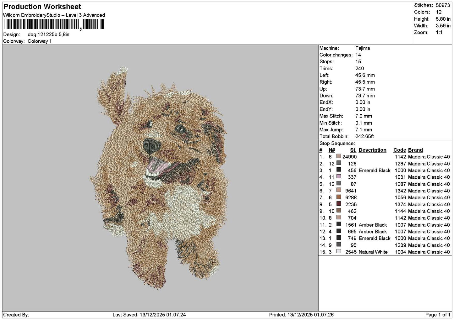 Dog 1212b Embroidery File 6 sizes