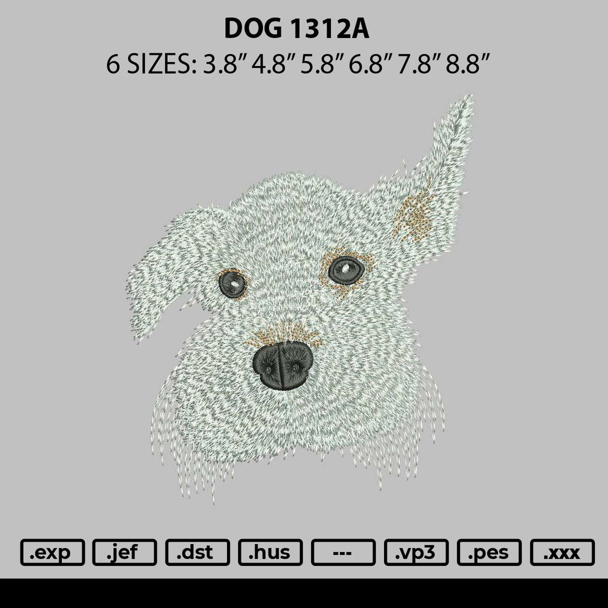 Dog 1312a Embroidery File 6 sizes