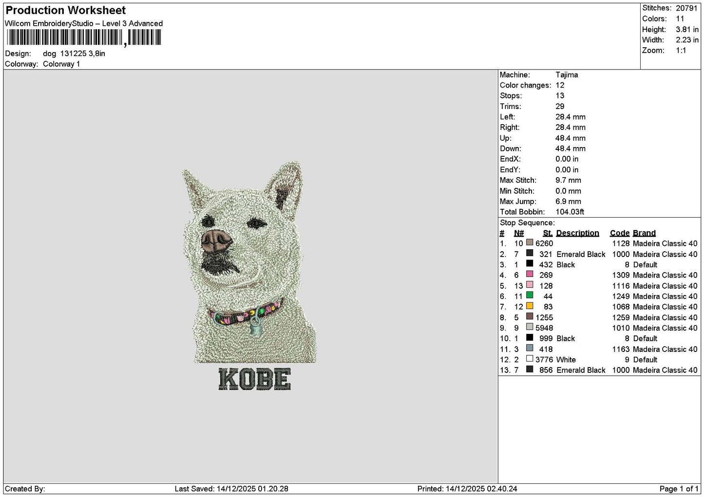 Dog 1312 Embroidery File 6 sizes