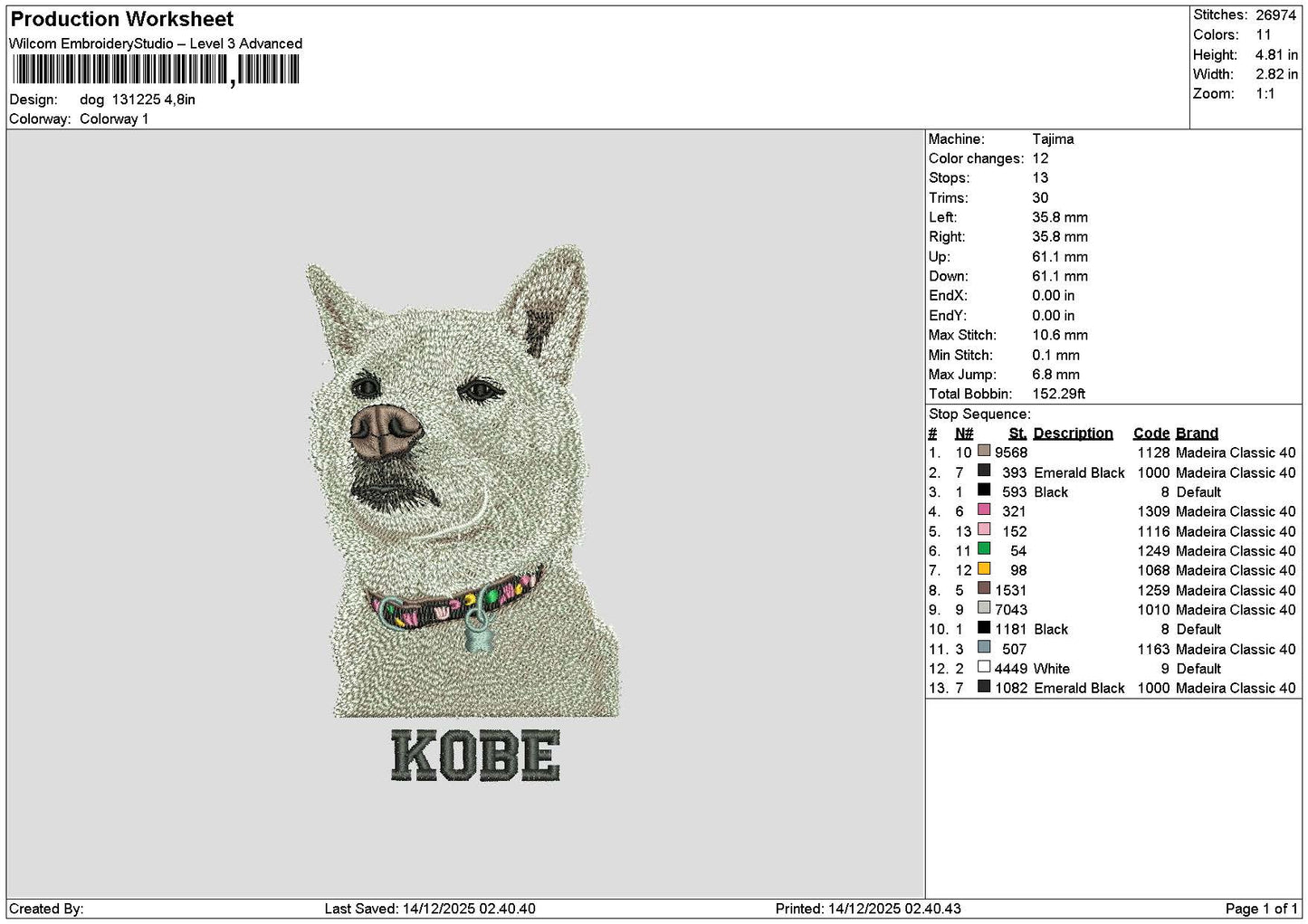Dog 1312 Embroidery File 6 sizes
