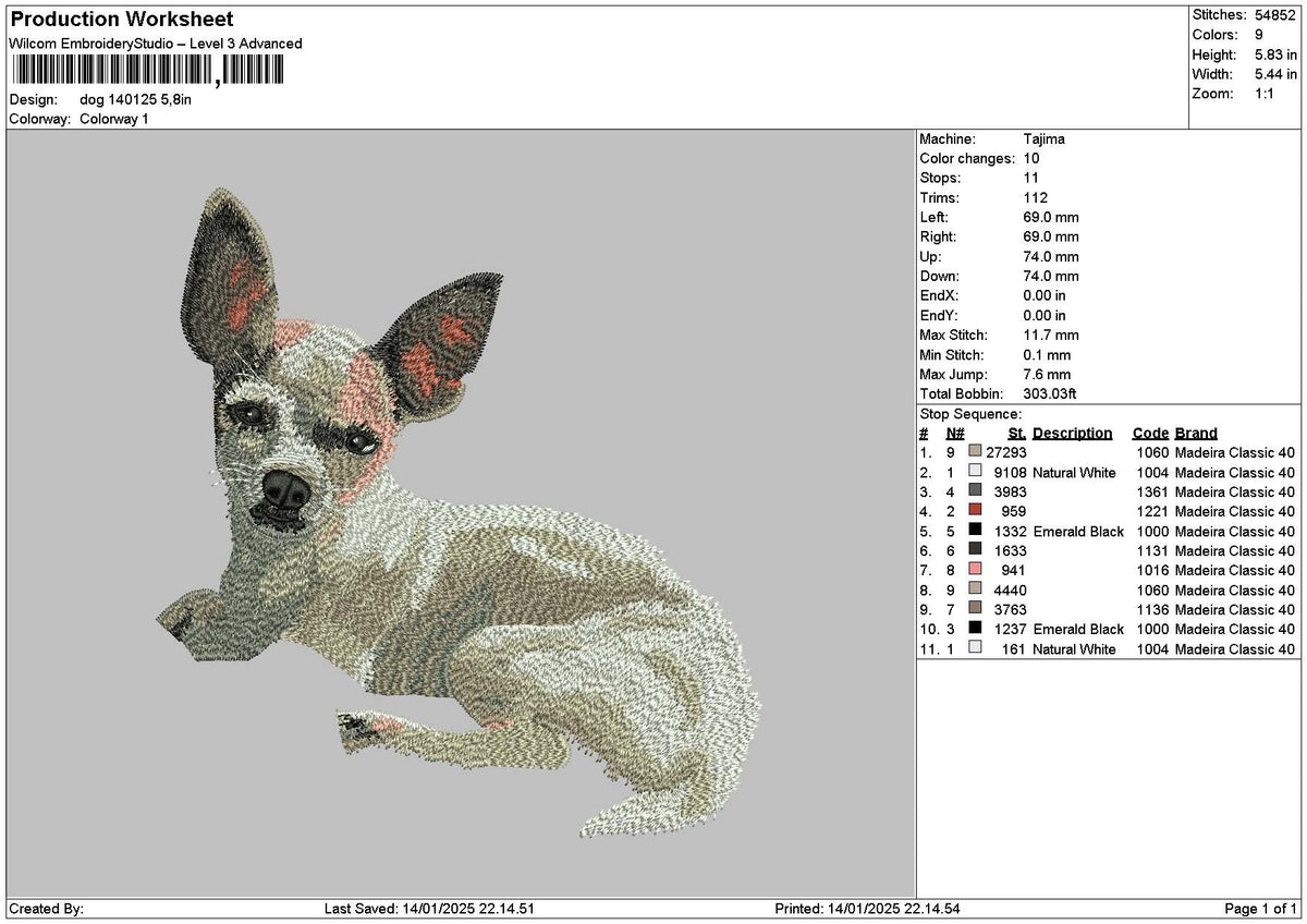 Dog 1401a Embroidery File 6 sizes