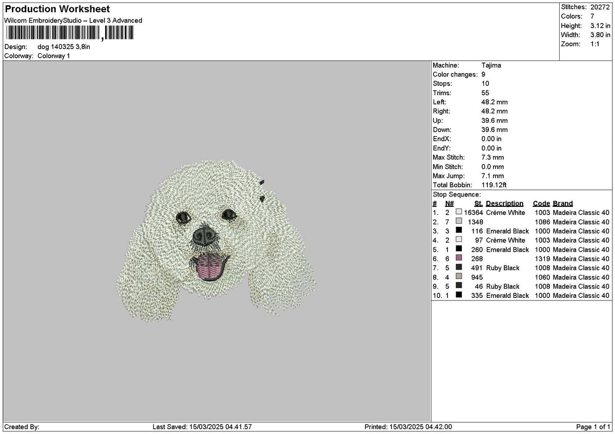 Dog 1403 Embroidery File 6 sizes