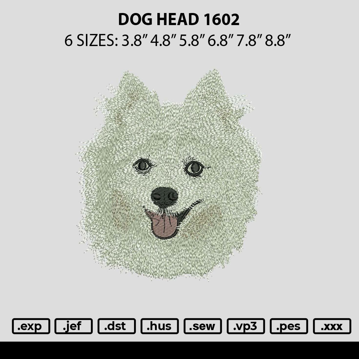 Dog Head 1602 Embroidery File 6 sizes