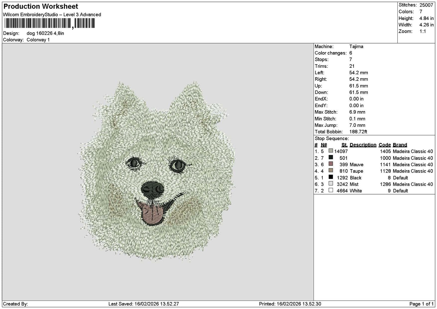 Dog Head 1602 Embroidery File 6 sizes