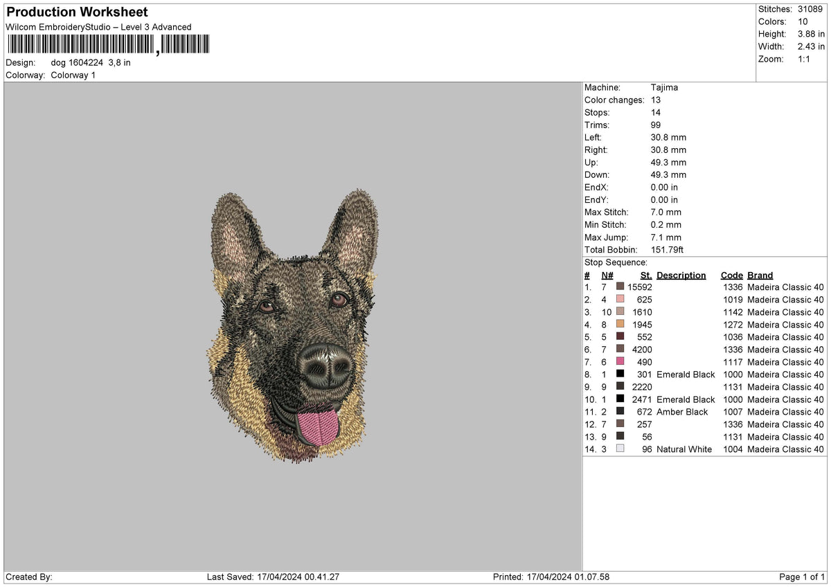 Dog1604b Embroidery File 6 sizes