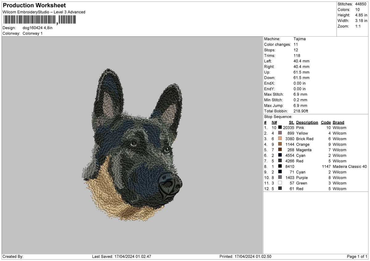 Dog1604 Embroidery File 6 sizes