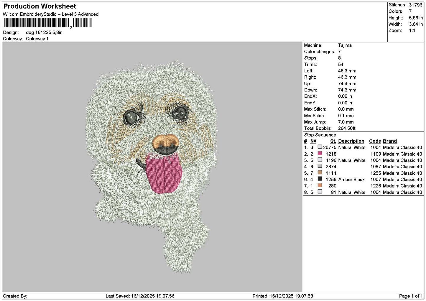 Dog 1612 Embroidery File 6 sizes