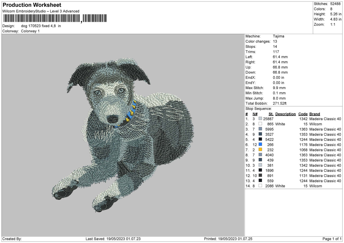 Dog 1705 Embroidery File 6 sizes