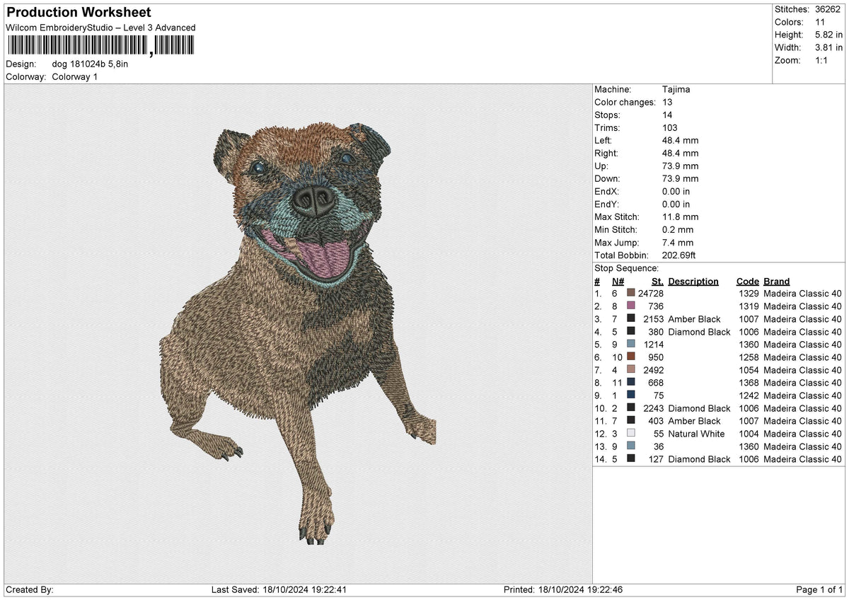Dog 181024b Embroidery File 6 size