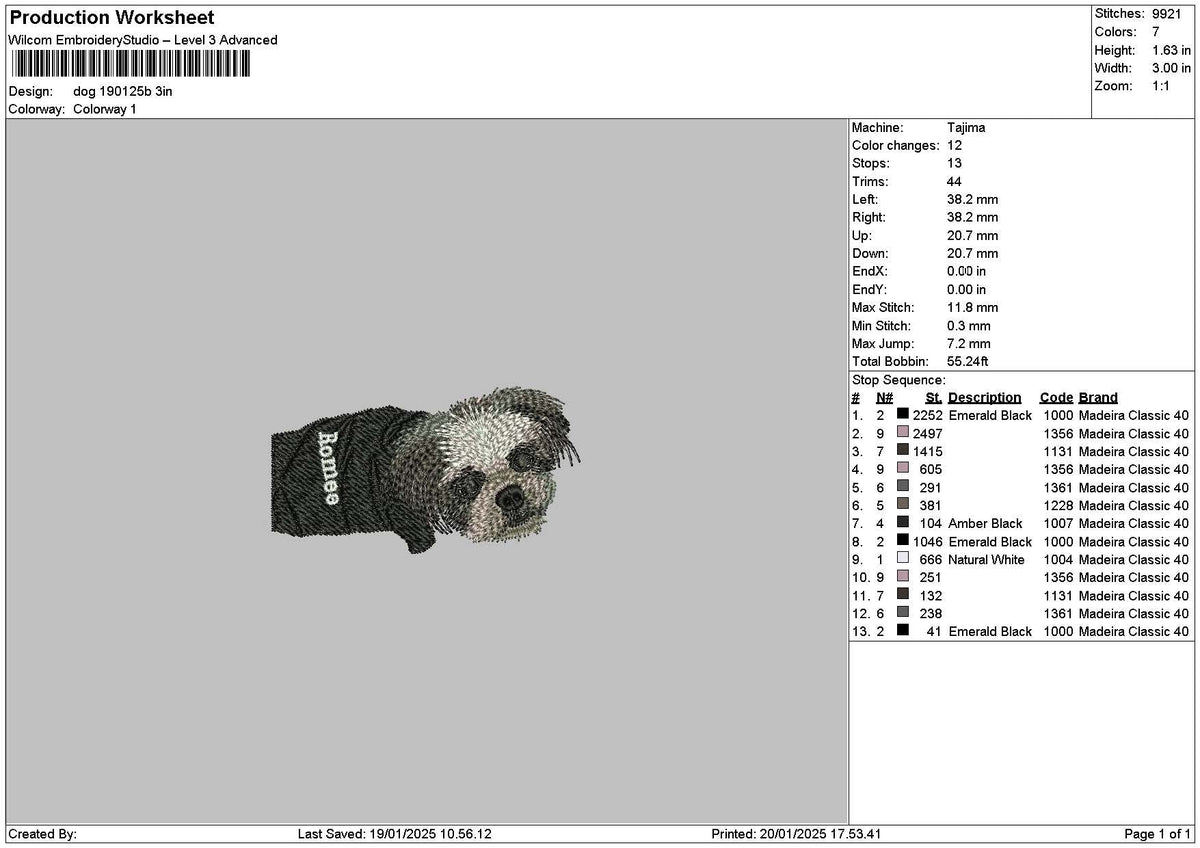 Dog 1901b Embroidery File 6 sizes