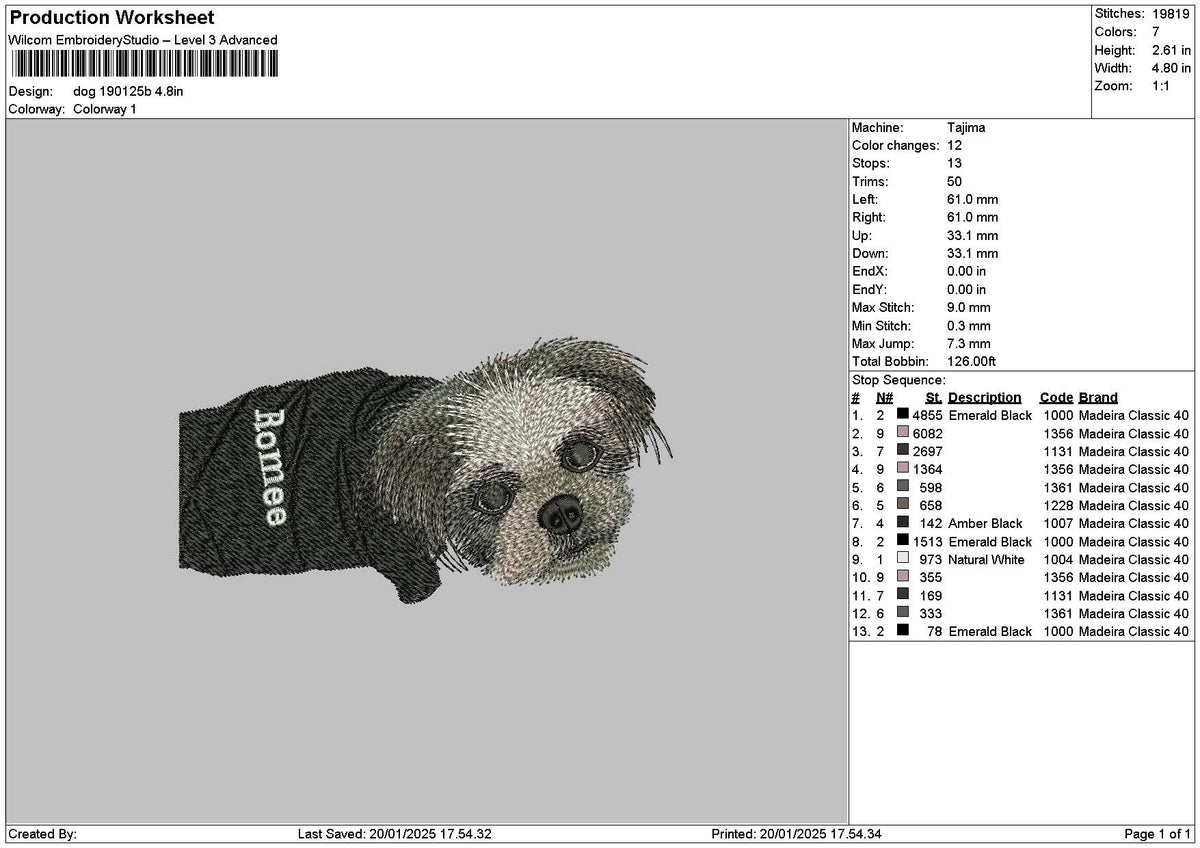 Dog 1901b Embroidery File 6 sizes