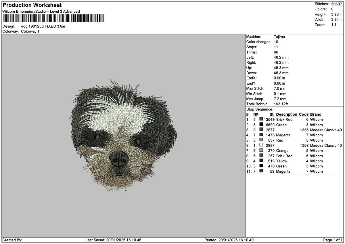 Dog 1901d Embroidery File 6 sizes