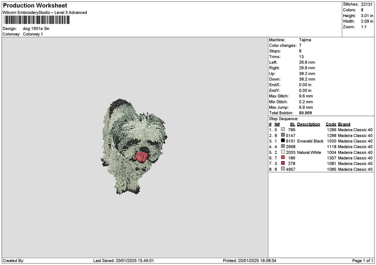 Dog 1901e Embroidery File 6 sizes