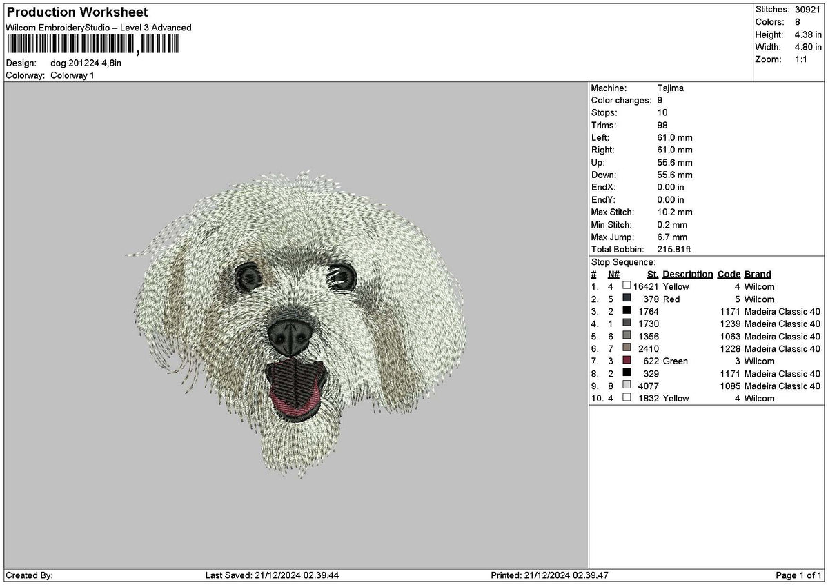 Dog 2012a Embroidery File 6 sizes