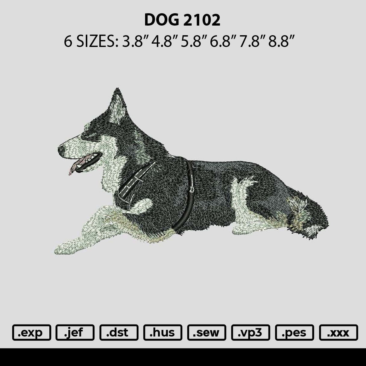 Dog 2102 Embroidery File 6 sizes
