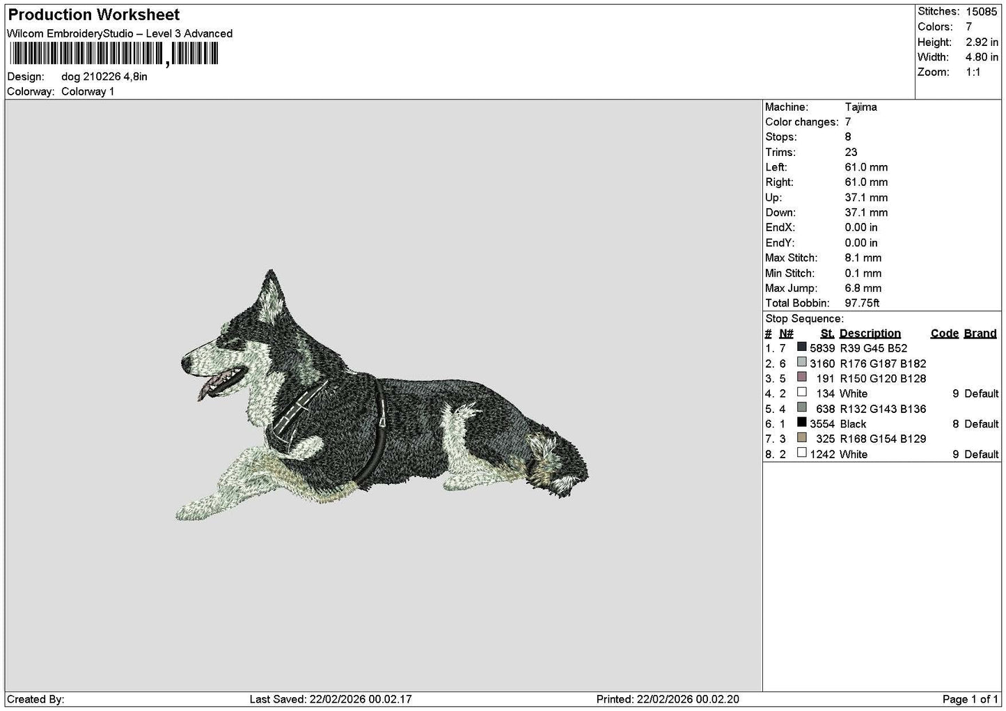 Dog 2102 Embroidery File 6 sizes