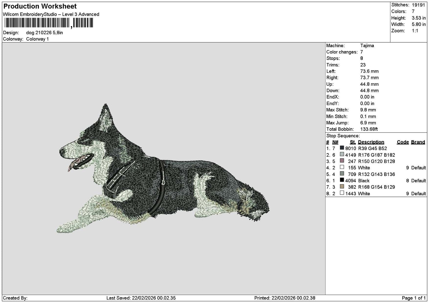 Dog 2102 Embroidery File 6 sizes