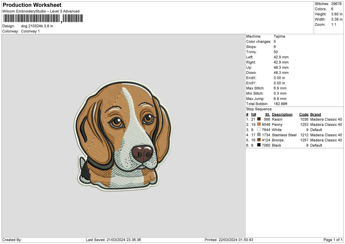 Dog 2103b Embroidery File 6 sizes