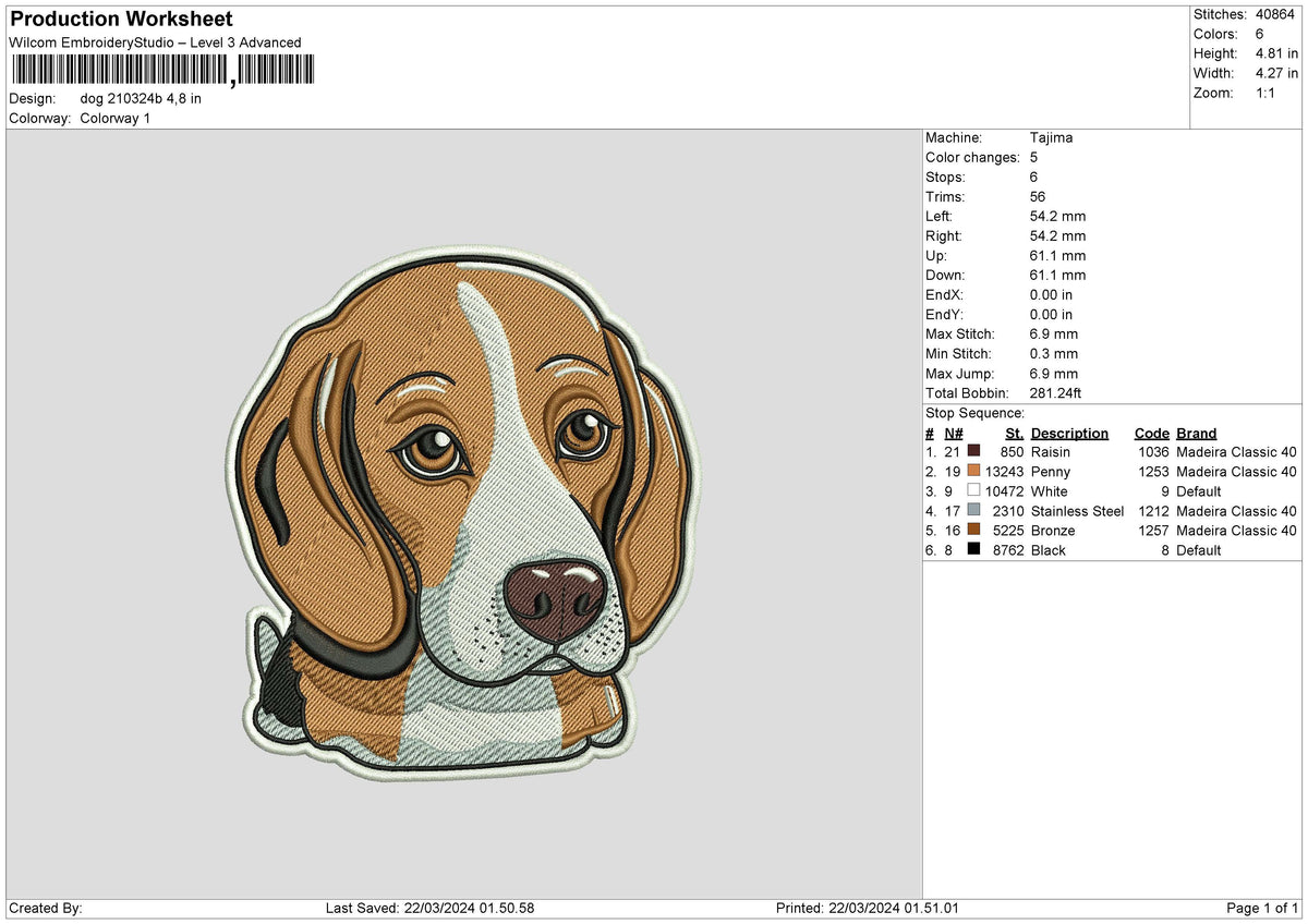 Dog 2103b Embroidery File 6 sizes