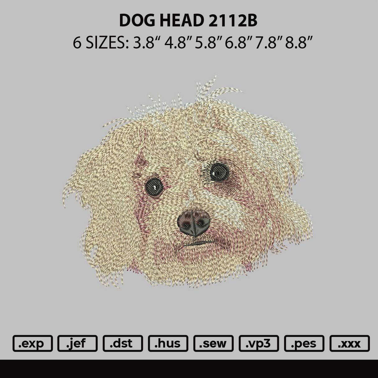 Dog Head 2112b Embroidery File 6 sizes