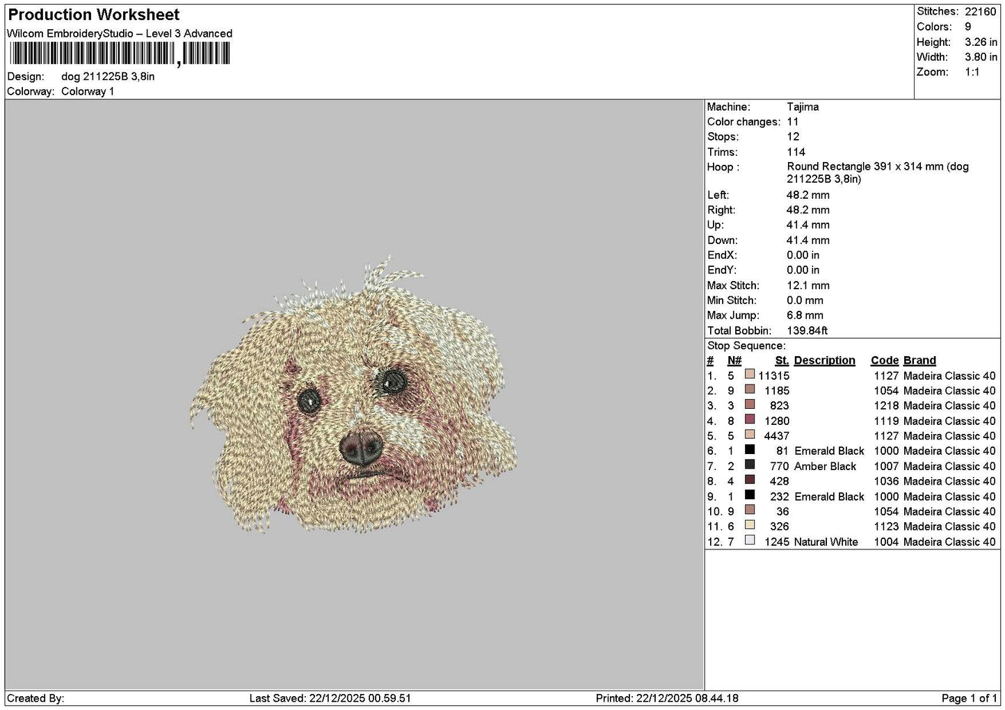Dog Head 2112b Embroidery File 6 sizes