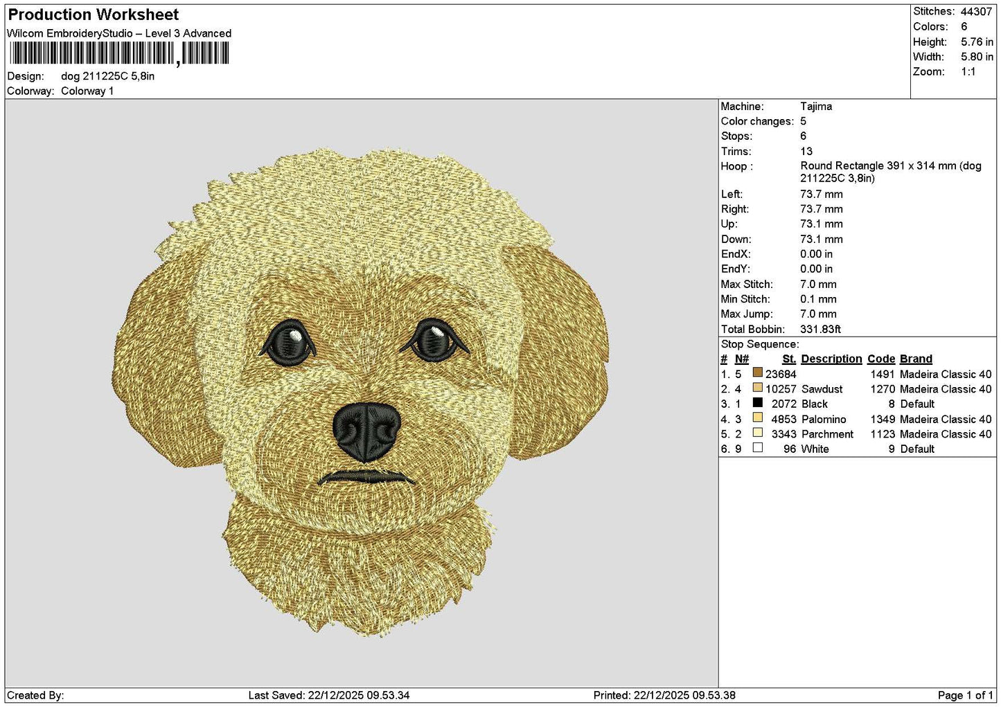 Dog 2112c Embroidery File 6 sizes