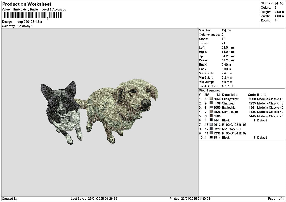 Dog 2201a Embroidery File 6 sizes