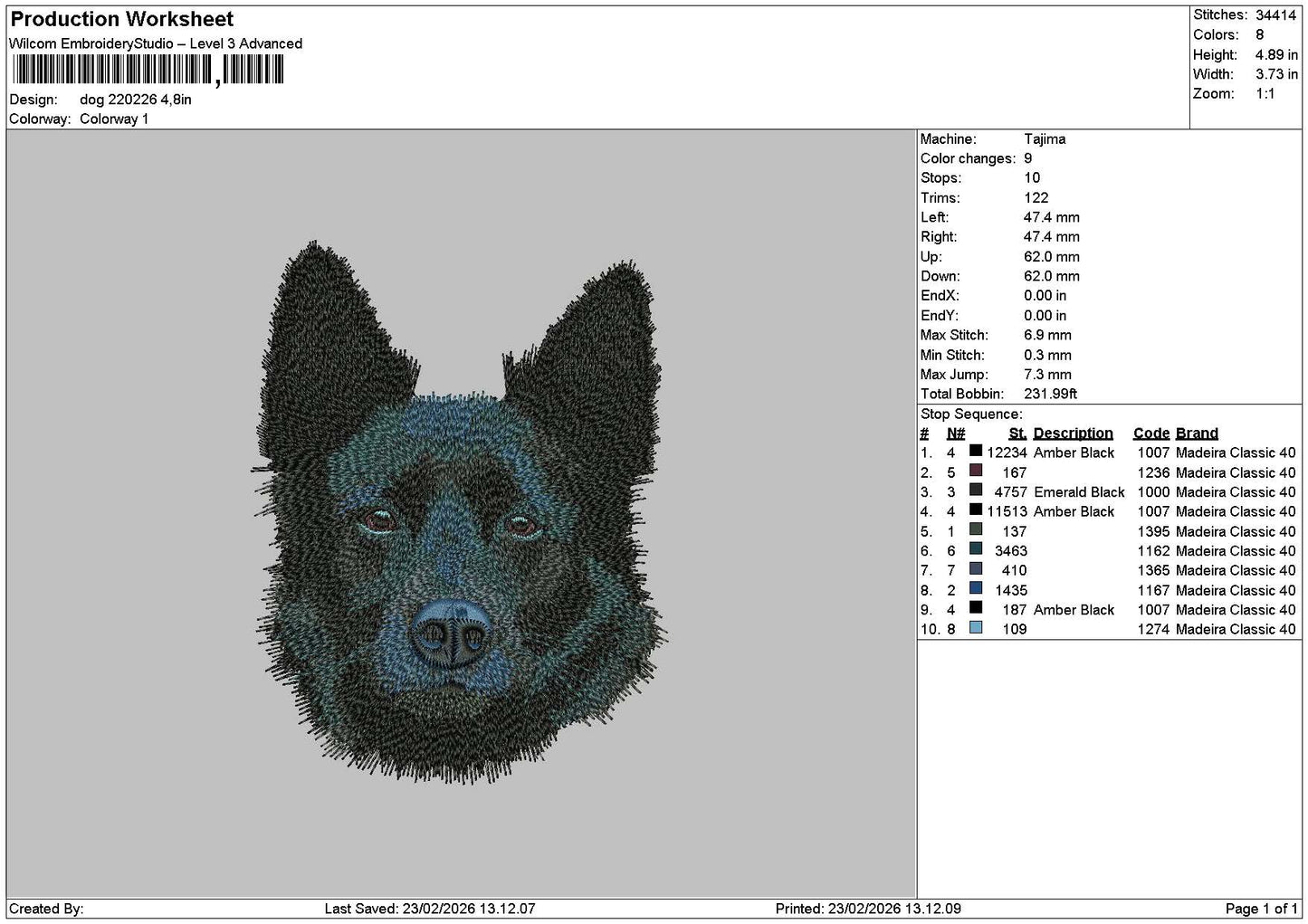 Dog Head 2202 Embroidery File 6 sizes