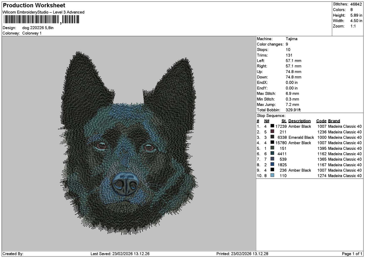 Dog Head 2202 Embroidery File 6 sizes