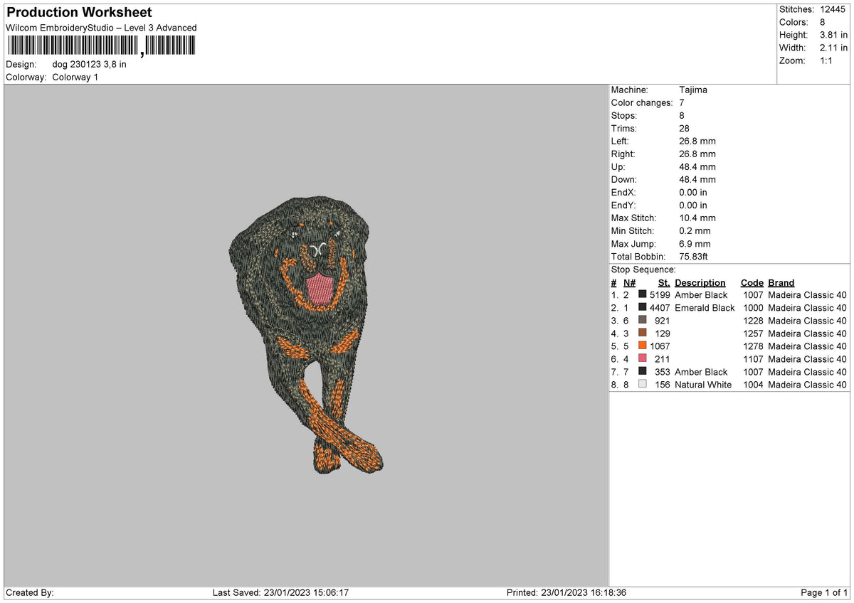 Dog 2301a Embroidery File 6 sizes