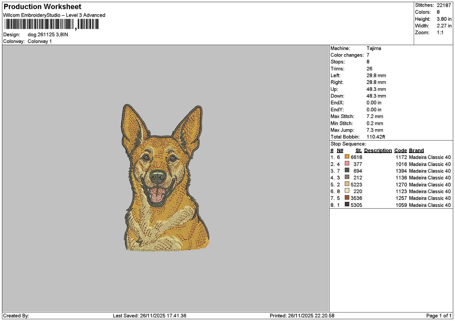Dog 2611 Embroidery File 6 sizes