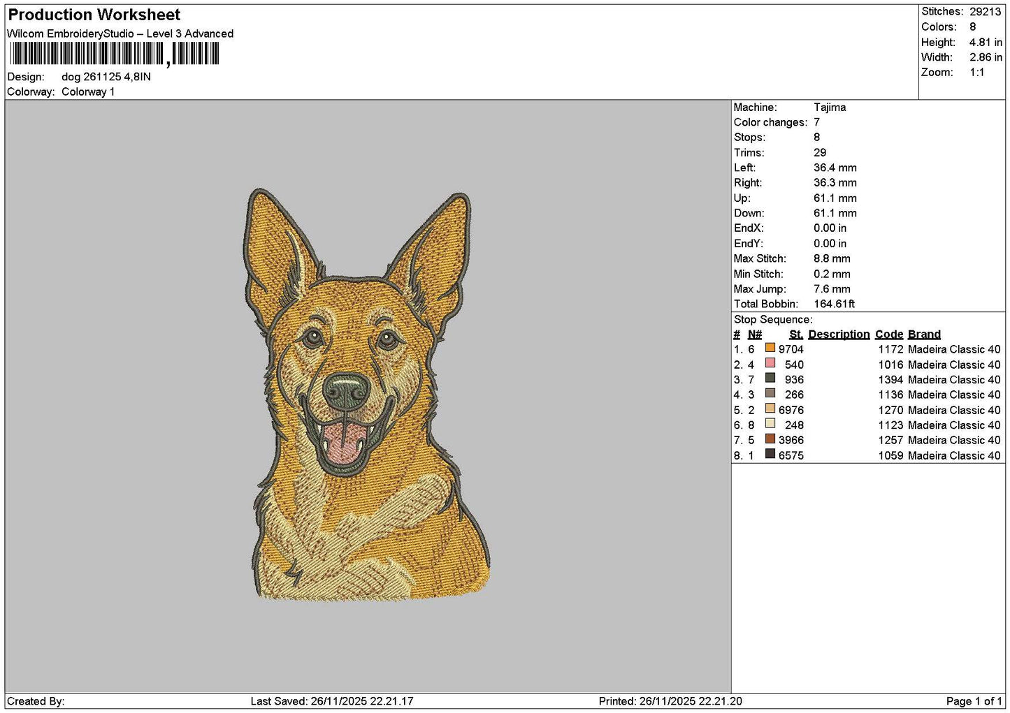 Dog 2611 Embroidery File 6 sizes