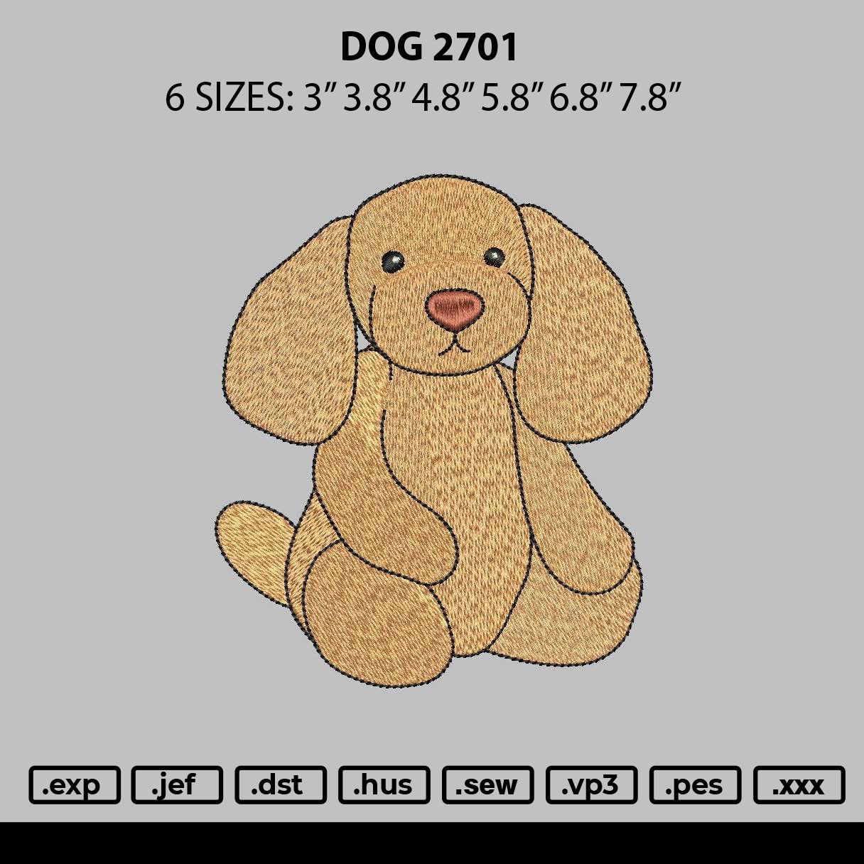 Dog 2701 Embroidery File 6 sizes