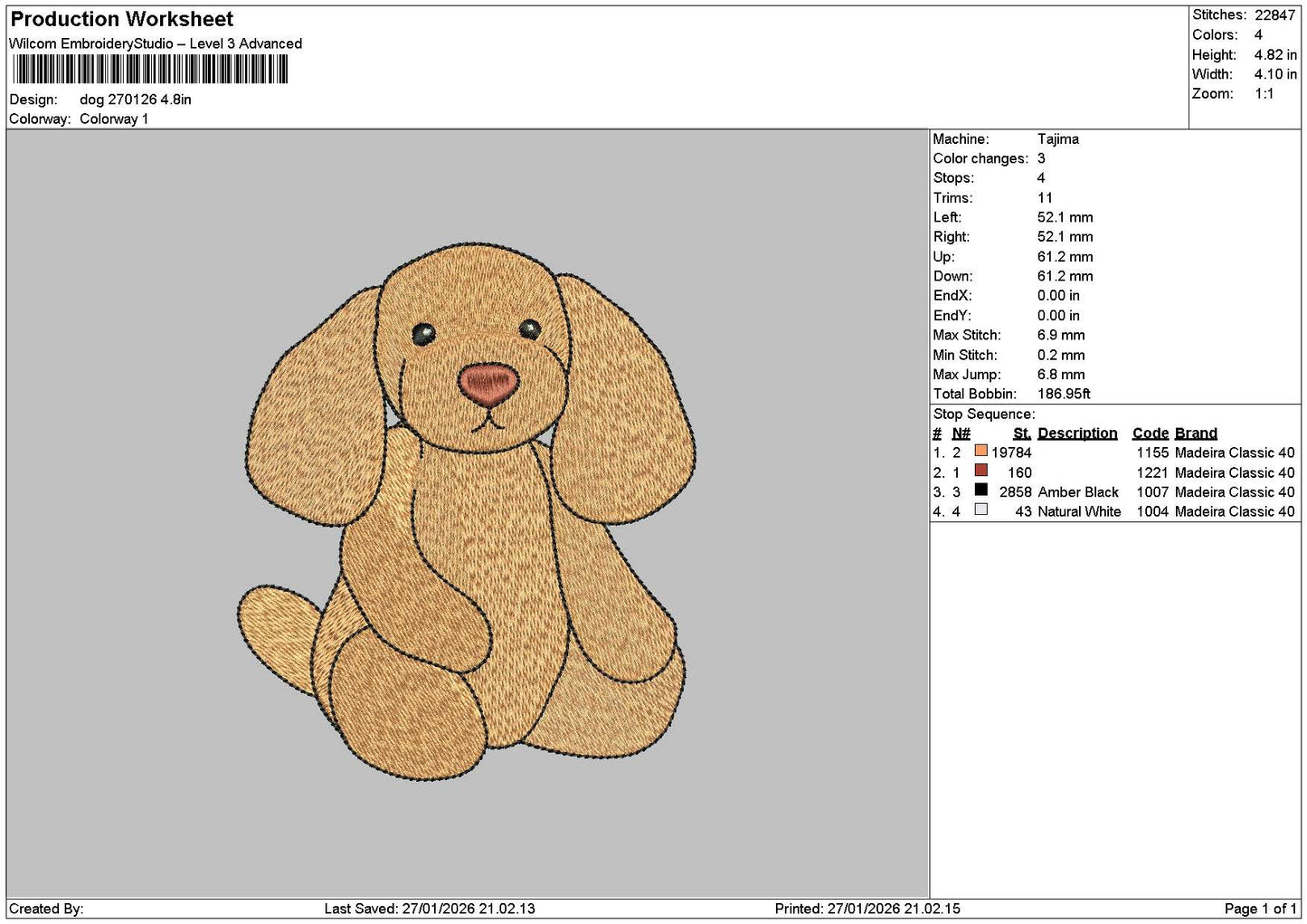 Dog 2701 Embroidery File 6 sizes