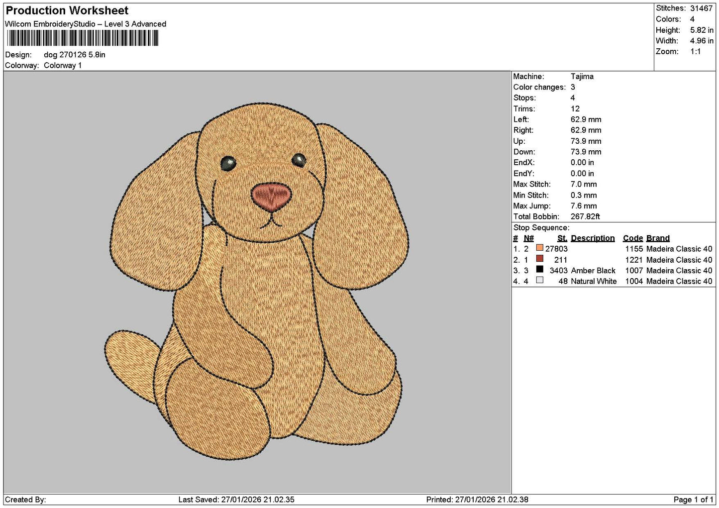 Dog 2701 Embroidery File 6 sizes