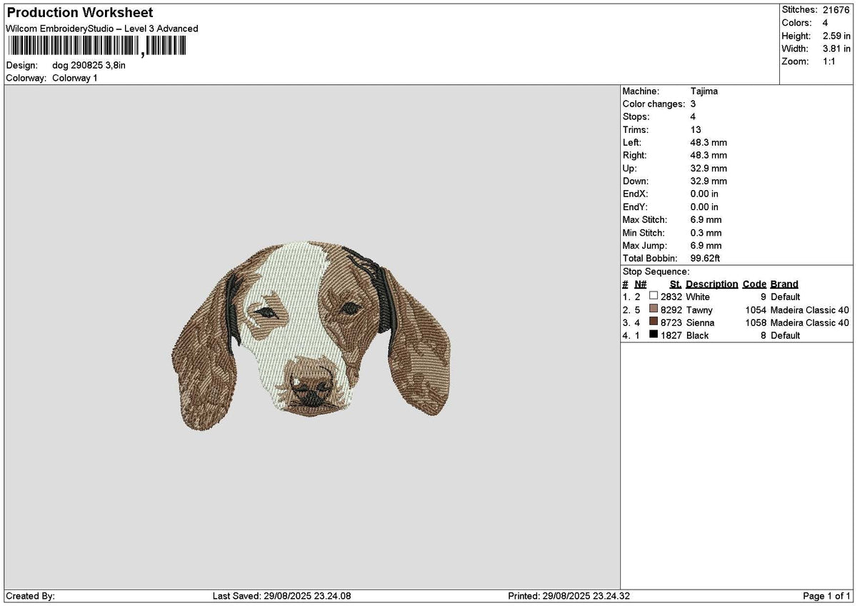 Dog Head 2908 Embroidery File 6 sizes