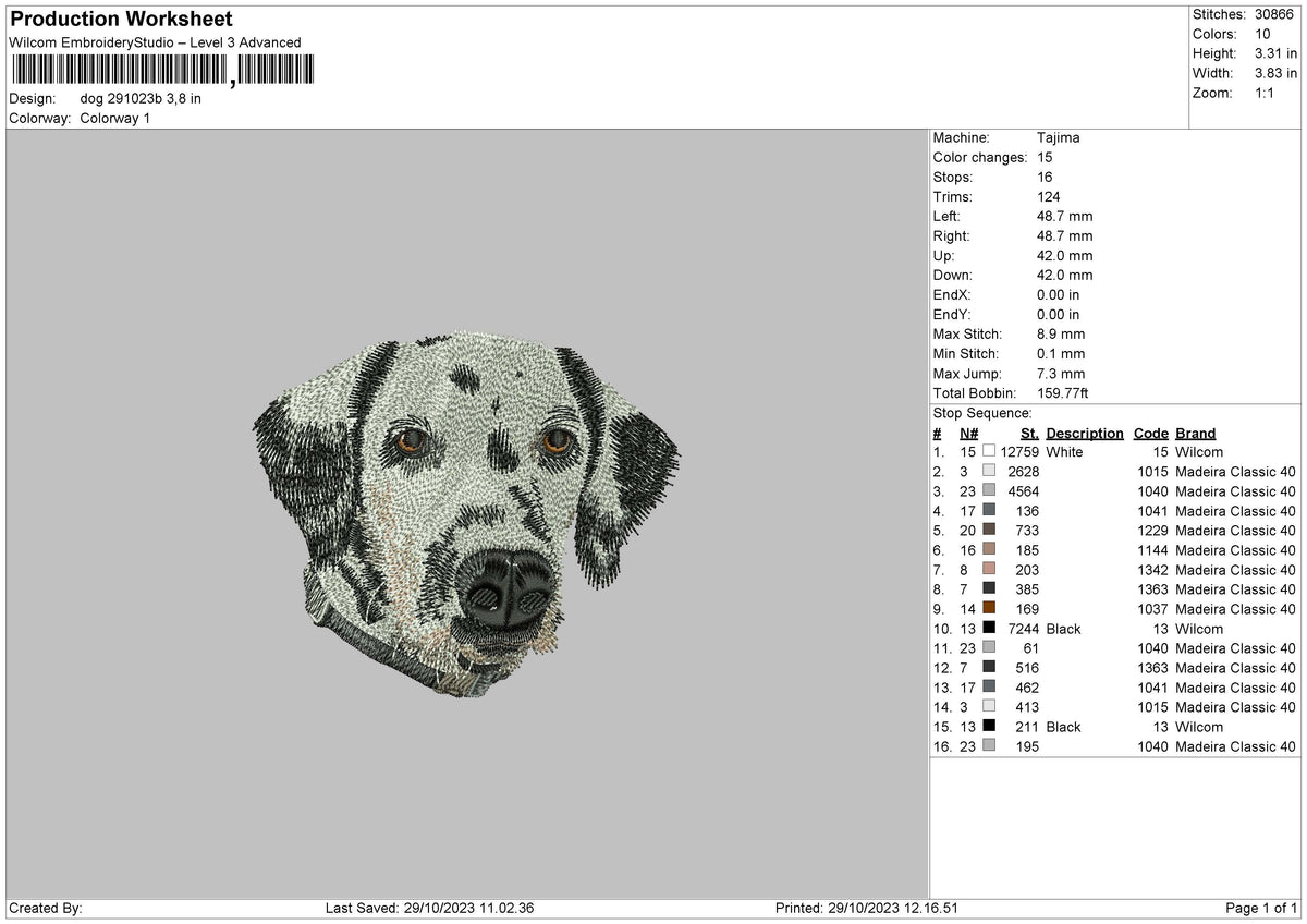 Dog 2910b Embroidery File 6 sizes