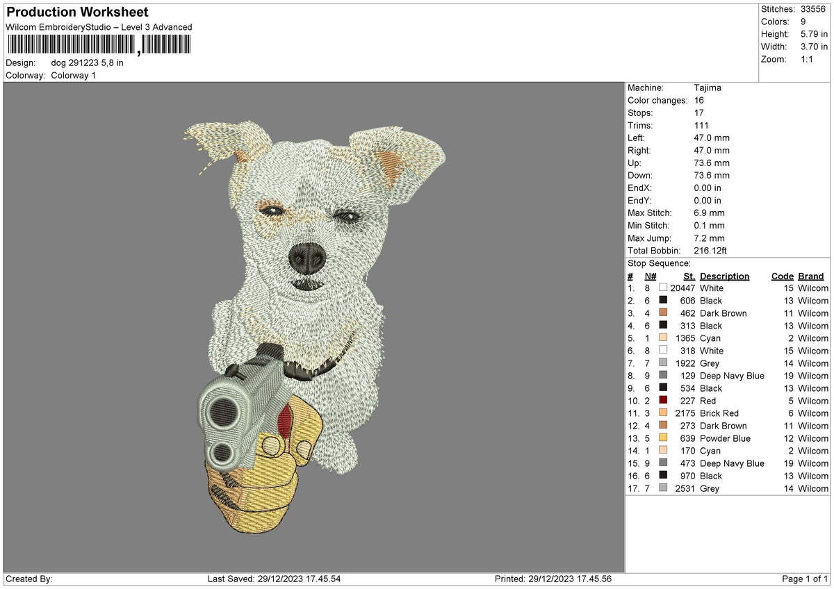 Dog 2912 Embroidery File 6 sizes